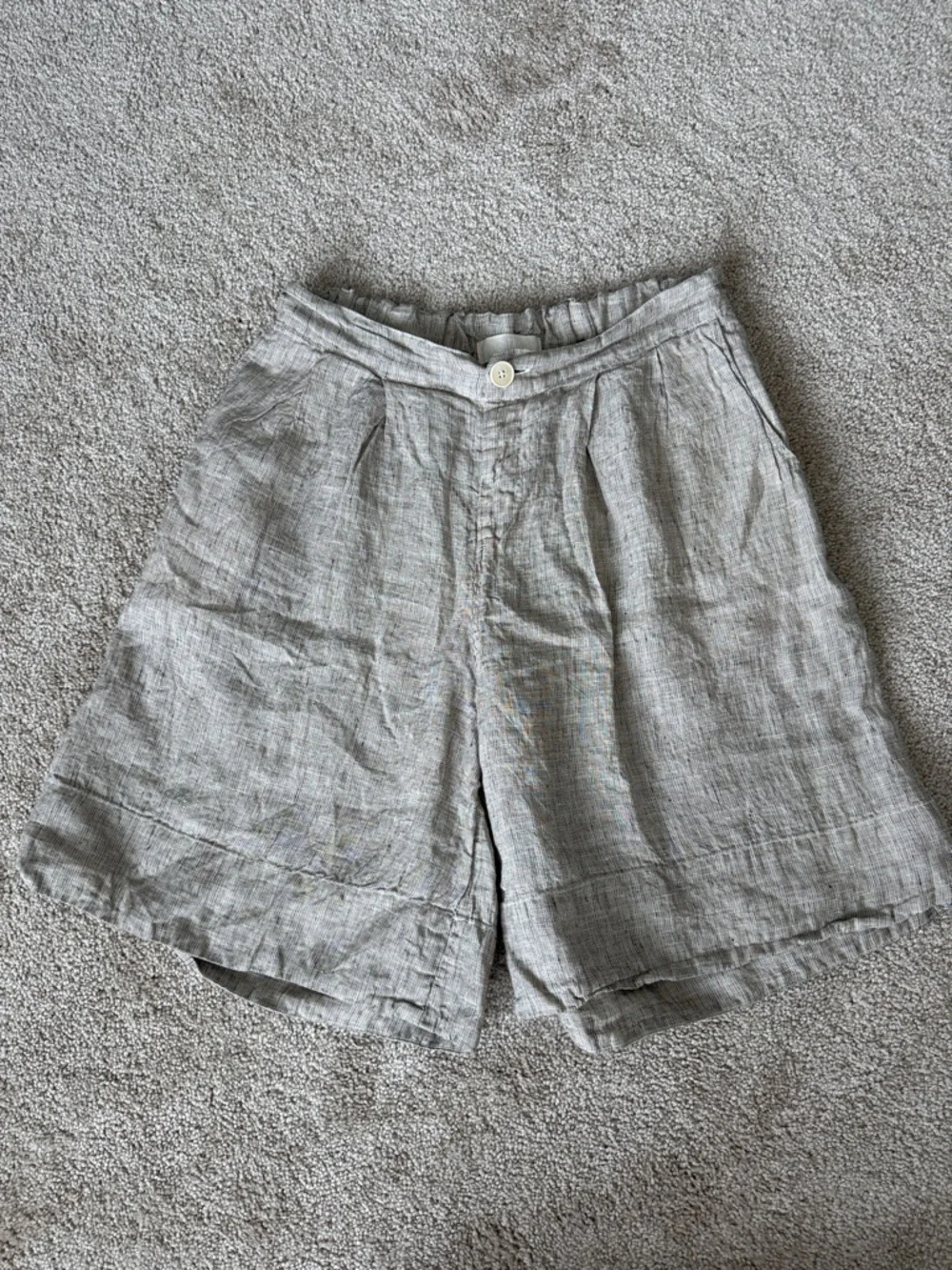 CP Shades Beige Baggy Linen Lagenlook Long Boxer Style Shorts